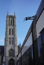 Tram making its way trough the towncenter of Ghent, Belgium. Royalty Free Stock Photo