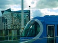 Tram and moody Birmingham skyline from Centenary Square Royalty Free Stock Photo