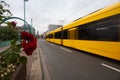 tram in motion in the city streets, blurred Royalty Free Stock Photo