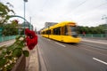tram in motion in the city streets, blurred Royalty Free Stock Photo