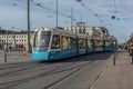 Tram number 406 type M32 trafficing line 3 passing Brunnsparken.. Royalty Free Stock Photo