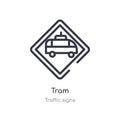 tram outline icon. isolated line vector illustration from traffic signs collection. editable thin stroke tram icon on white Royalty Free Stock Photo