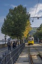 Tram passes Chain Bridge in Budapest Royalty Free Stock Photo