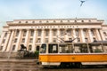 Tram passes in front of the Court House building a Sofia, Bulgaria Royalty Free Stock Photo