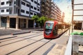 A tram passing on the railway in a sunny day - Casablanca - Moro Royalty Free Stock Photo
