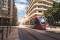 A tram passing on the railway in a sunny day - Casablanca - Moro Royalty Free Stock Photo