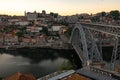 Tram and pedestrians cross the Ponte Luis in Porto Royalty Free Stock Photo