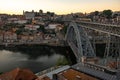 Tram and pedestrians cross the Ponte Luis in Porto Royalty Free Stock Photo