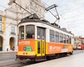 A Tram in Commerce Square, Lisbon. Royalty Free Stock Photo