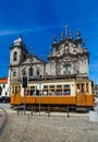 Tram in Porto old town in Portugal