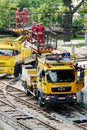 Tram power grid maintenance works in Warsaw, Poland