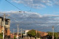 Tram power lines at an intersection in the suburbs of Melbourne Royalty Free Stock Photo