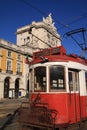 Tram and the Praca de Commercio - Commerce Square, Downtown Lisbon, Portugal.