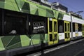 Tram of PTV Public Transport Victoria viewed obliquely from the side. Royalty Free Stock Photo