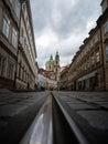 Tram rails in front of St Nicholas Church in Prague Czech Republic Royalty Free Stock Photo