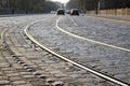 Tram rails in historic Munich, Germany