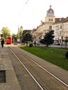 Tram rails on Revolution Boulevard - Arad county - Romania Royalty Free Stock Photo