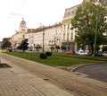 Tram rails on Revolution Boulevard - Arad county - Romania Royalty Free Stock Photo