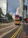 Tram running at Johnston Road in Wan Chai Hong Kong Royalty Free Stock Photo