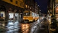 Tram in Sofia near pedestrian zone. Bulgaria