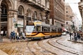 Tram stands at Piazza Duomo. Milan, Italy Royalty Free Stock Photo