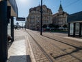 Tram station in Unirii Square, Oradea, Romania