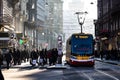 Tram stop backlit with sunlight Royalty Free Stock Photo