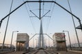 Tram stop of belgrade tram on the Ada bridge, or ada most, one of the most recent bridges on the Sava river and a transportation l