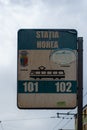 CLUJ-NAPOKA, ROMANIA - April 27, 2022. Tram stop in Cluj-Napoka.