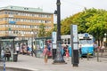 Tram stop with people in Gothenburg, Sweden