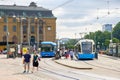 Tram stop with people in Gothenburg, Sweden Royalty Free Stock Photo