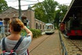 Tram stop station in the park