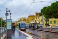 Tram stops at Boulevard Nice Old Town square France