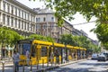 Tram stops at Harminckettesek tere station, Budapest, Hungary