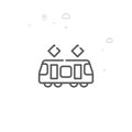 Tram, Street Car Vector Line Icon, Symbol, Pictogram, Sign. Light Abstract Geometric Background. Editable Stroke