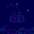 Tram, Street Car Vector Line Icon, Illustration on a Dark Blue Background. Related Bottom Border