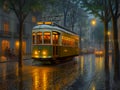 A tram on street of Lisbon in Portugal in the evening lighting Royalty Free Stock Photo