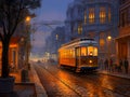 A tram on street of Lisbon in Portugal in the evening lighting Royalty Free Stock Photo