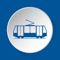 Tram, streetcar - simple blue icon on white button
