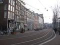 A tram strip on a street in Amsterdam