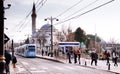 Tram at Sultan Ahmet Blue mosque bus stop , Istanbul