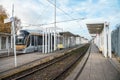 View of a deserted tram station on a winter day