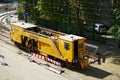 Tram track renewal works in Warsaw, Poland.