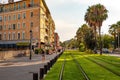 Tram tracks in the city centre of Nice - CITY OF NICE, FRANCE - JULY 10, 2020 Royalty Free Stock Photo