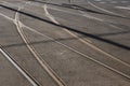 Tram tracks crossing each other. close up Royalty Free Stock Photo