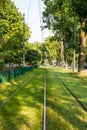 Tram tracks in the green city Royalty Free Stock Photo