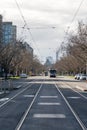 Tram tracks in the Melbourne city center, Melbourne, Victoria, Australia