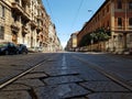 Tram tracks on a Milan street Royalty Free Stock Photo