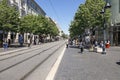 Tram tracks run straight through the city of Nice Royalty Free Stock Photo