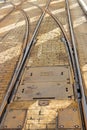 Tram tracks in the street with cobblestones Royalty Free Stock Photo